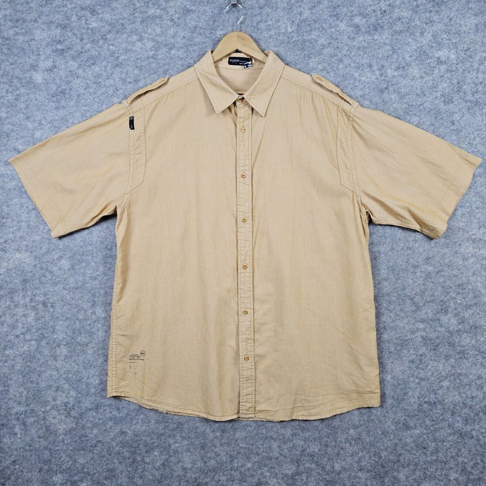 Rocawear Men's Military‎ Style Button Up Shirt Size 3X Tan 100% Cotton PINHOLE